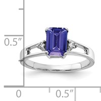 14K White Gold 7x 5mm Emerald-cut Tanzanite and 0.05 Carat AA Diamond Ring view 2