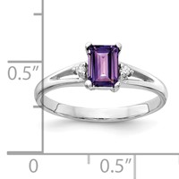 14K White Gold 6x 4mm Emerald-cut Amethyst and AA Diamond Ring view 2