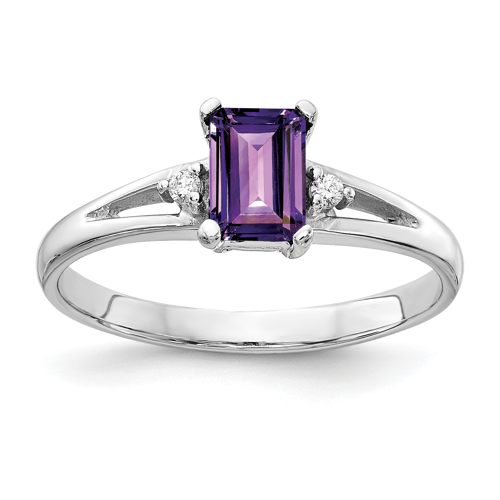 14k White Gold 6x4mm Emerald Cut Amethyst AA Diamond ring (Y4762AM/AA)