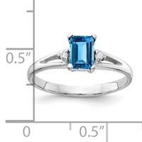 14K White Gold 6x 4mm Emerald-cut Blue Topaz and VS Diamond Ring view 2