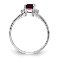 14K White Gold 6x 4mm Emerald-cut Garnet and a Diamond Ring view 2