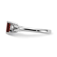 14K White Gold 6x 4mm Emerald-cut Garnet and a Diamond Ring view 4