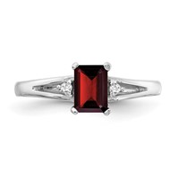 14K White Gold 6x 4mm Emerald-cut Garnet and a Diamond Ring view 5