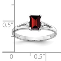 14K White Gold 6x 4mm Emerald-cut Garnet and a Diamond Ring view 3