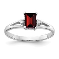 14K White Gold 6x 4mm Emerald-cut Garnet and a Diamond Ring view 1
