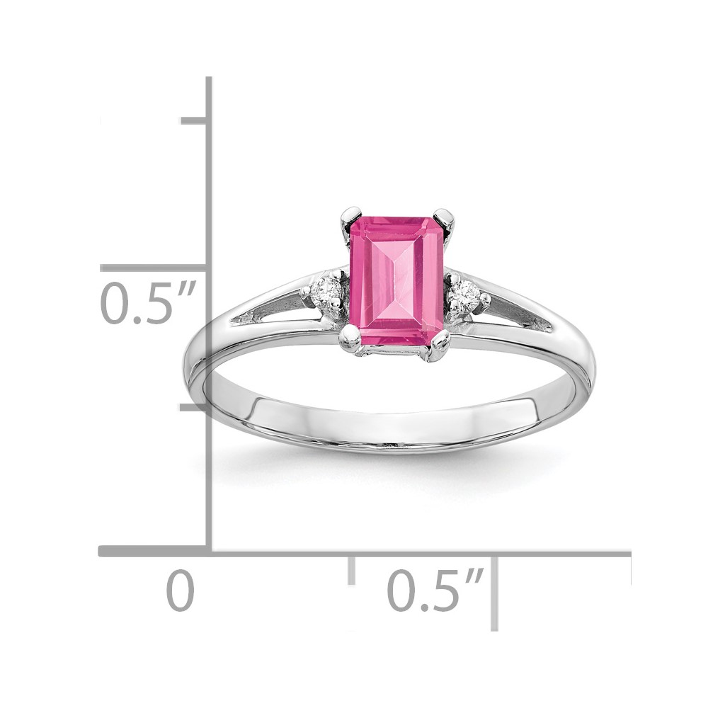 14k White Gold 6x4mm Emerald Cut Pink Tourmaline AA Diamond ring (Y4762PT/AA)
