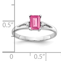 14K White Gold 6x 4mm Emerald-Cut Pink Tourmaline and VS Diamond Ring view 2
