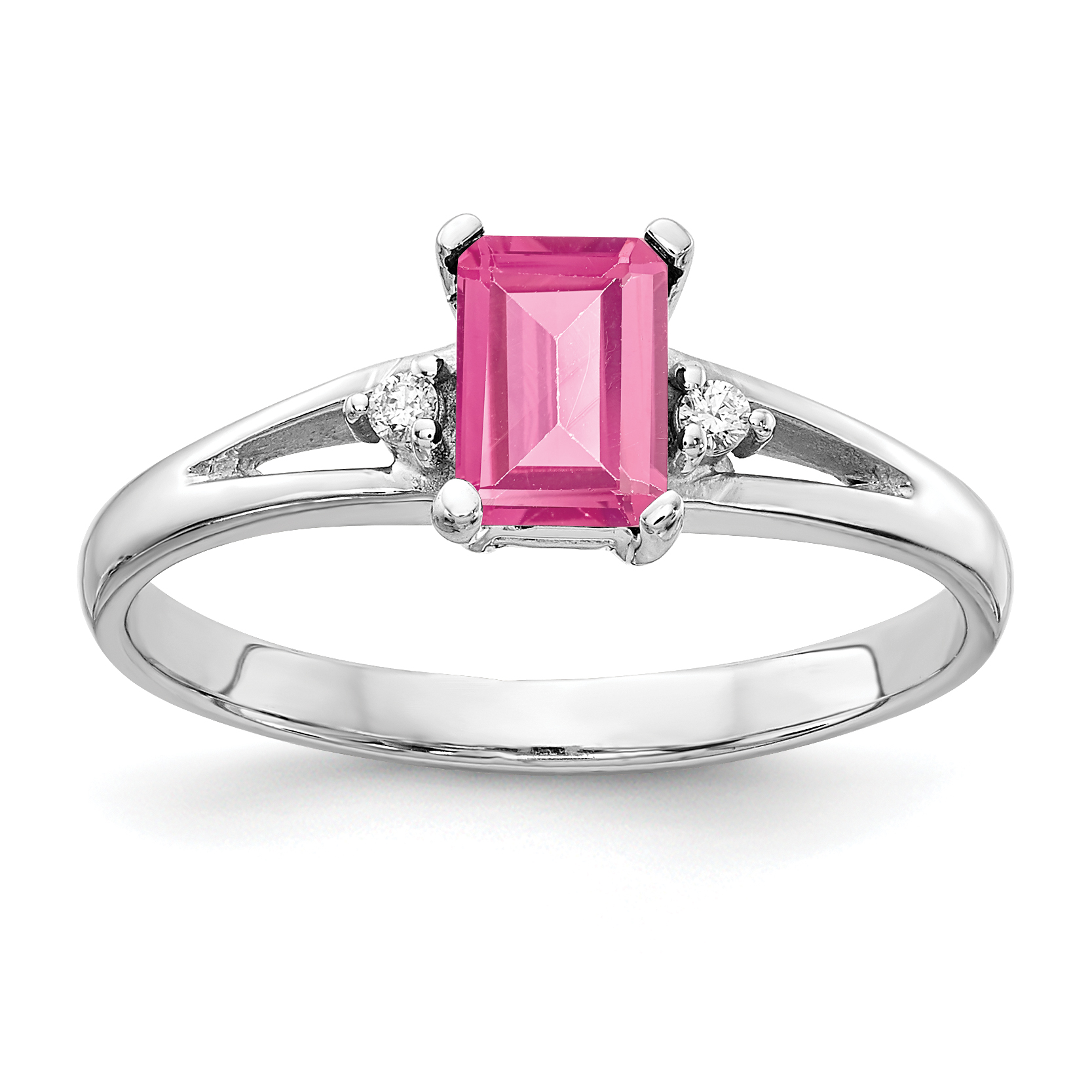14k White Gold 6x4mm Emerald Cut Pink Tourmaline AA Diamond ring (Y4762PT/AA)