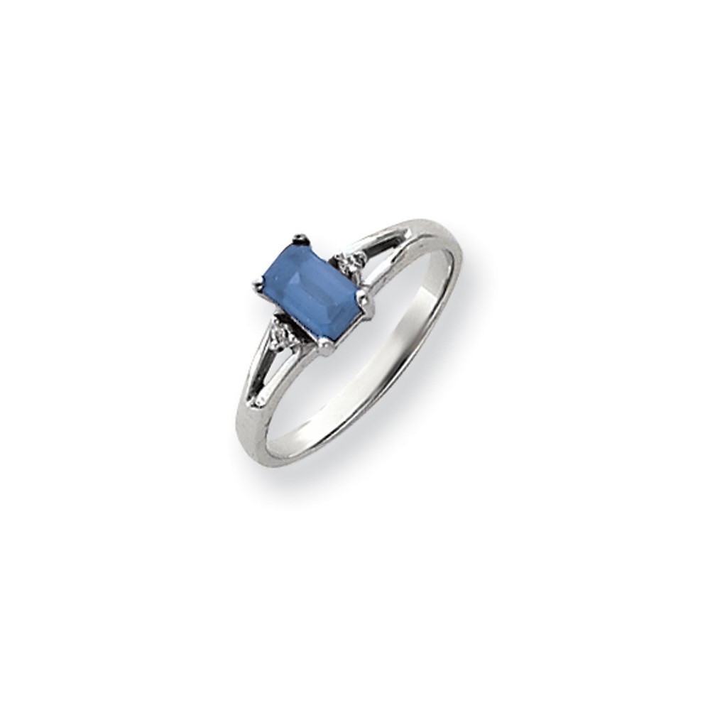 14K White Gold 6x 4mm Emerald Cut Tsavorite Aaa Diamond Ring