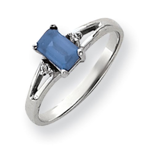 14K White Gold 6x 4mm Emerald Cut Tsavorite a Diamond Ring