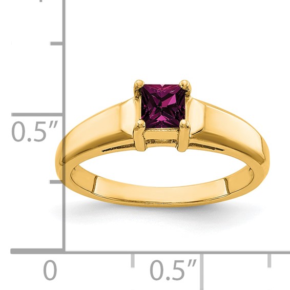 14k 4mm Princess Cut Rhodolite Garnet ring