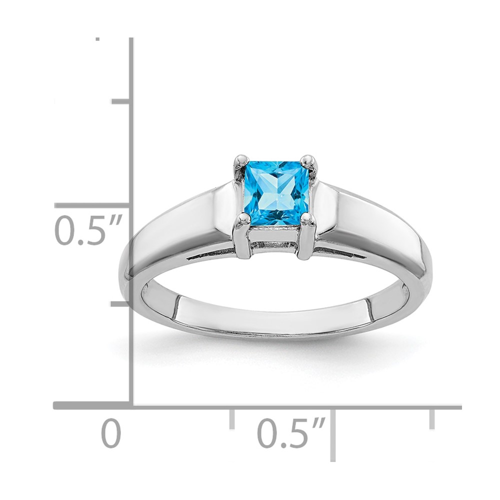 14k White Gold 4mm Princess Cut Blue Topaz ring (Y4780BT)