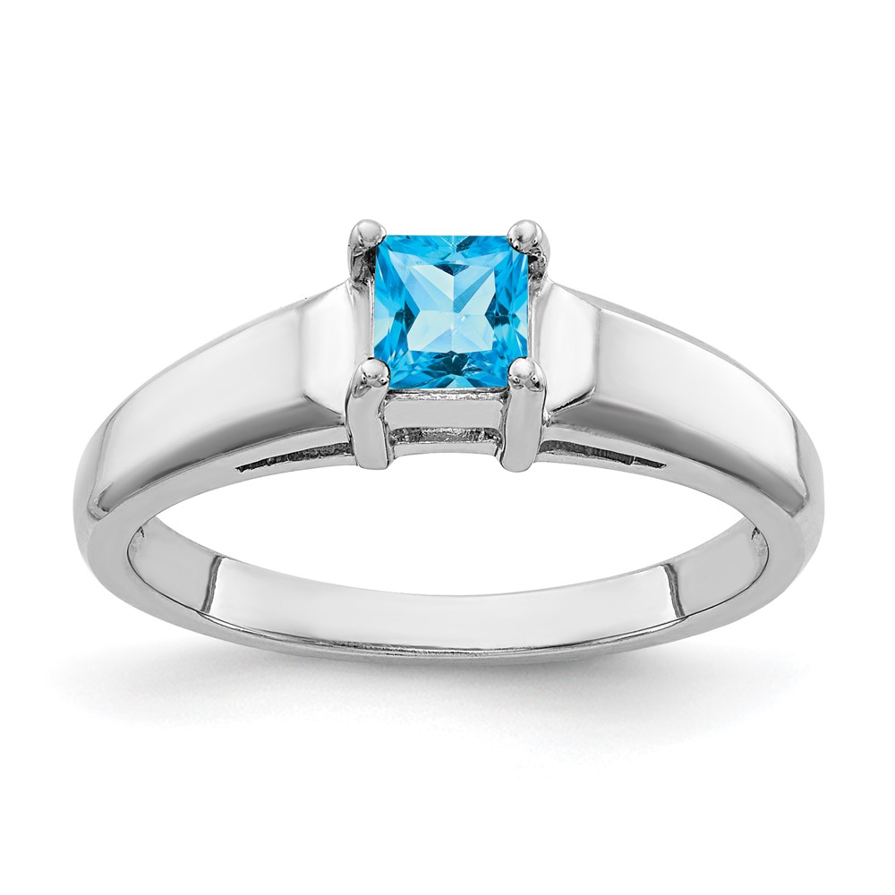 14K White Gold 4mm Princess-Cut Blue Topaz Ring