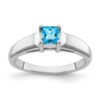 14K White Gold 4mm Princess-Cut Blue Topaz Ring view 1