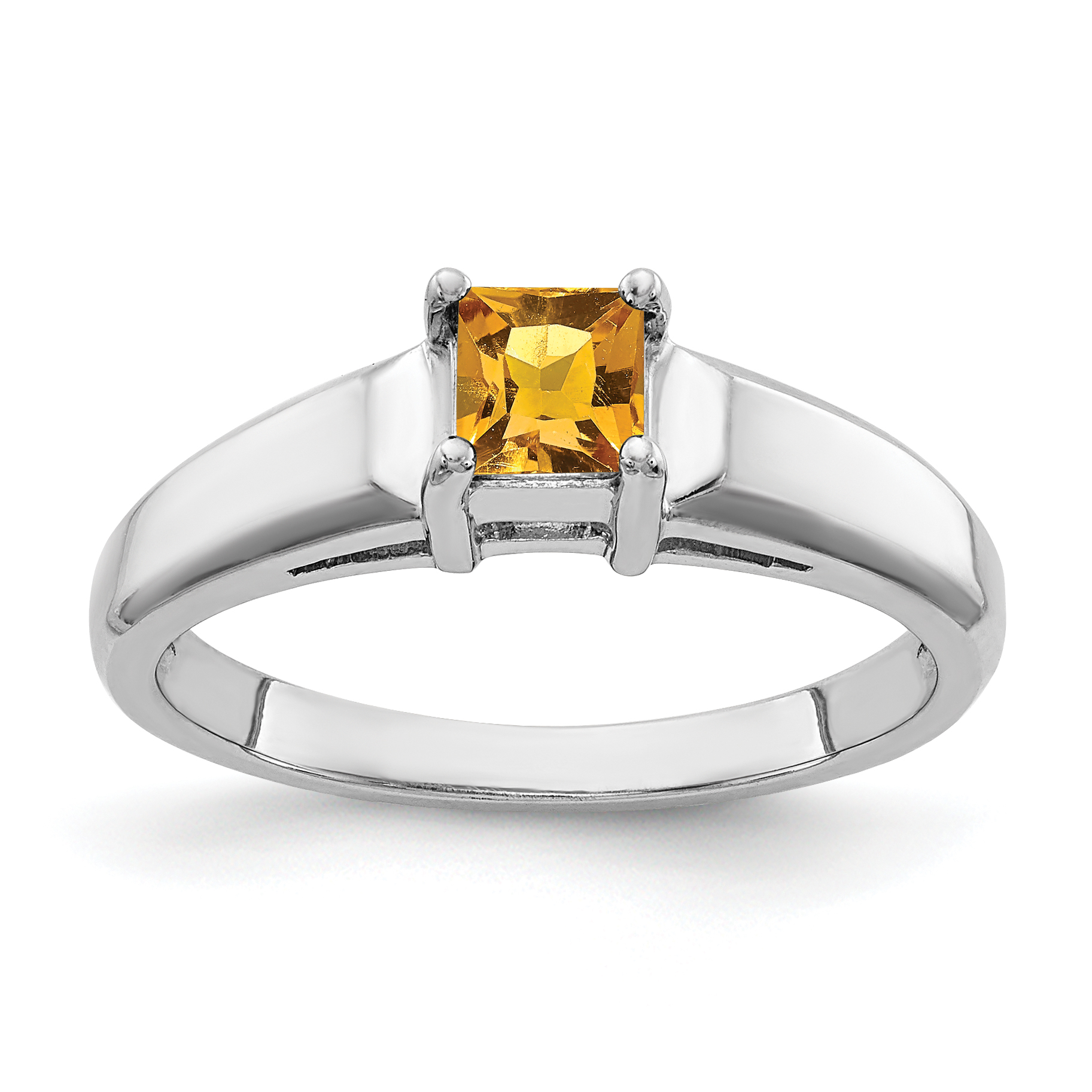 14k White Gold 4mm Princess Cut Citrine ring (Y4780CI)