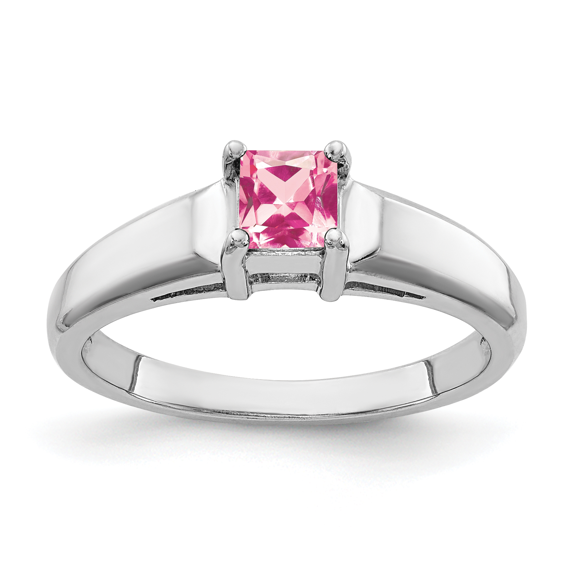 14k White Gold 4mm Princess Cut Pink Tourmaline Ring (Y4780PT)