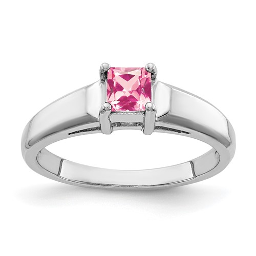 14K White Gold 4mm Princess-Cut Pink Tourmaline Ring