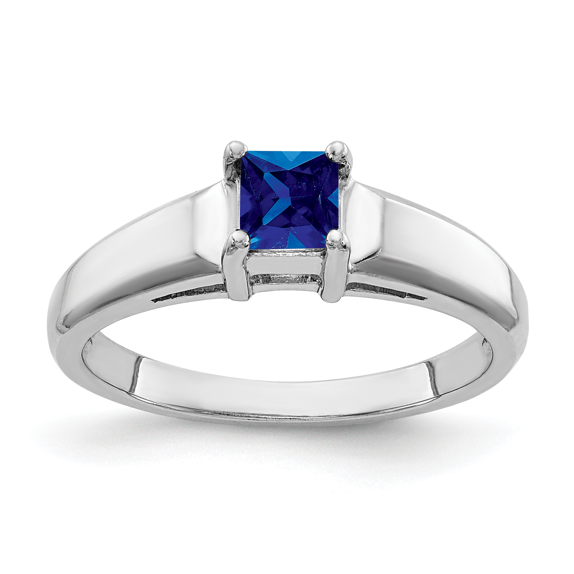 14k White Gold 4mm Princess Cut Sapphire ring (Y4780S)