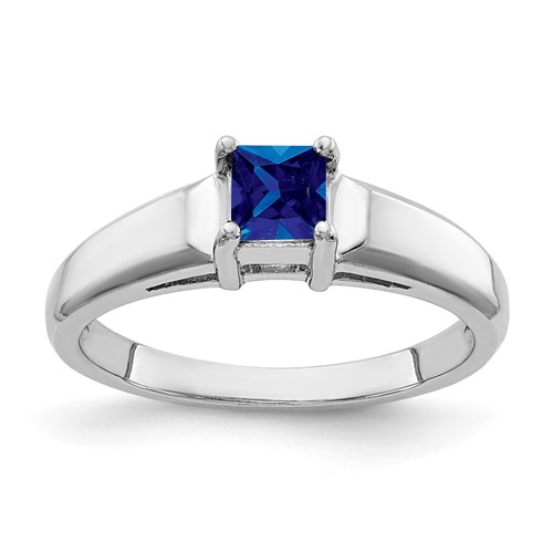 14K White Gold 4mm Princess-cut Blue Sapphire Ring
