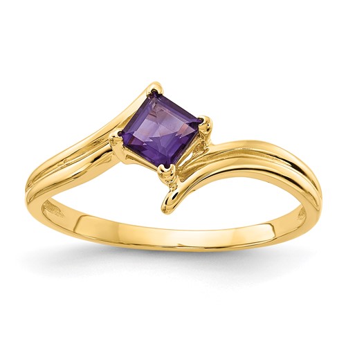 14K 4mm Yellow Gold Princess-cut Amethyst Ring