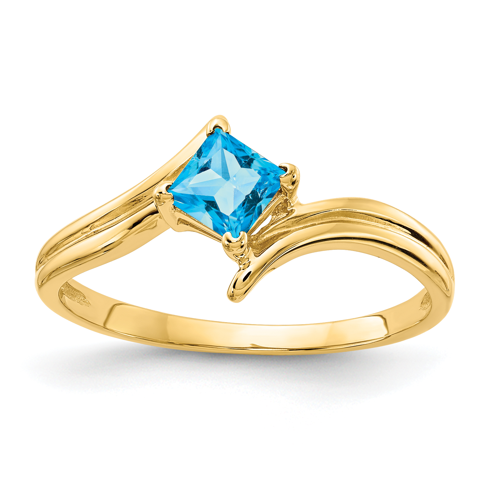 14k 4mm Princess Cut Blue Topaz ring (Y4781BT)