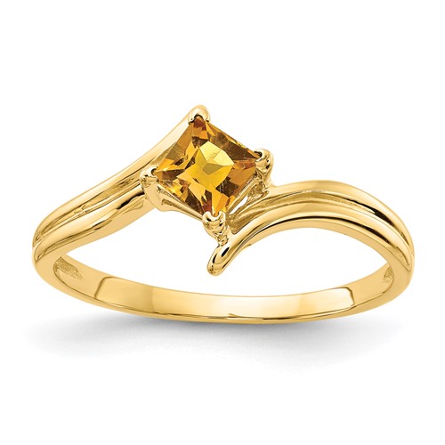 14K 4mm Yellow Gold Princess-cut Citrine Ring
