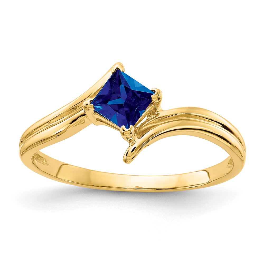 14K 4mm Yellow Gold Princess-cut Blue Sapphire Ring