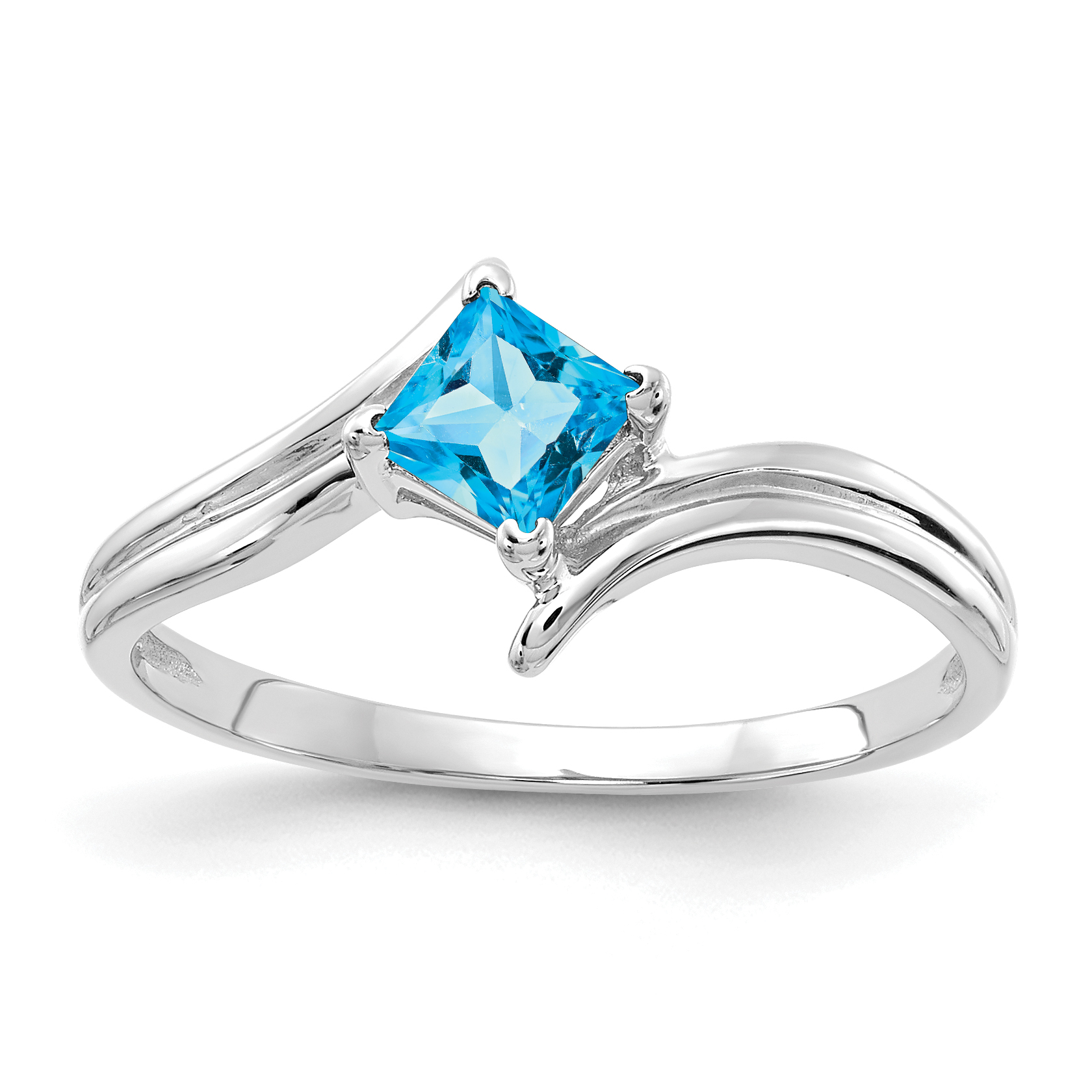 14k White Gold 4mm Princess Cut Blue Topaz ring (Y4782BT)