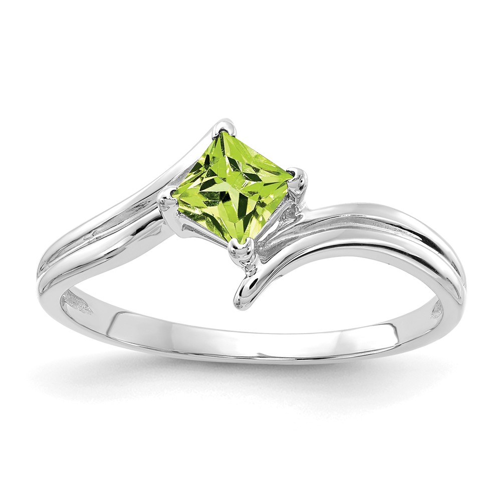 14K White Gold 4mm Princess-cut Peridot Bypass Ring