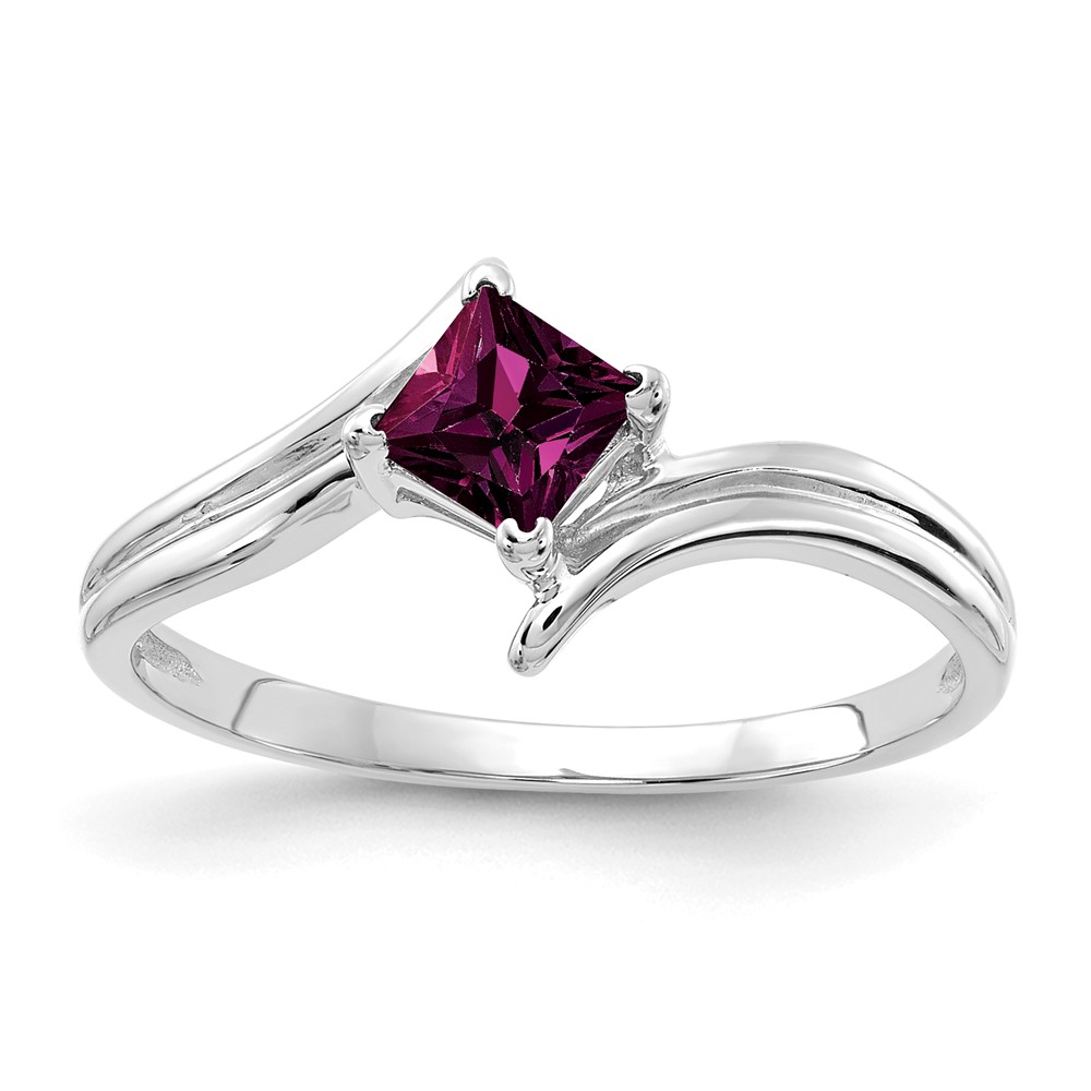 14K White Gold 4mm Princess-cut Rhodolite Garnet Bypass Ring