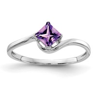 14K White Gold 4mm Princess-cut Amethyst Bypass Ring view 1