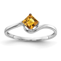 14K White Gold 4mm Princess-cut Citrine Bypass Ring view 1