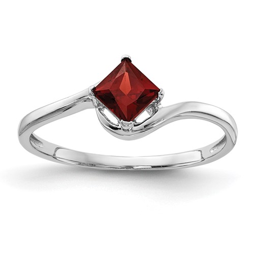 14K White Gold 4mm Princess-cut Garnet Bypass Ring