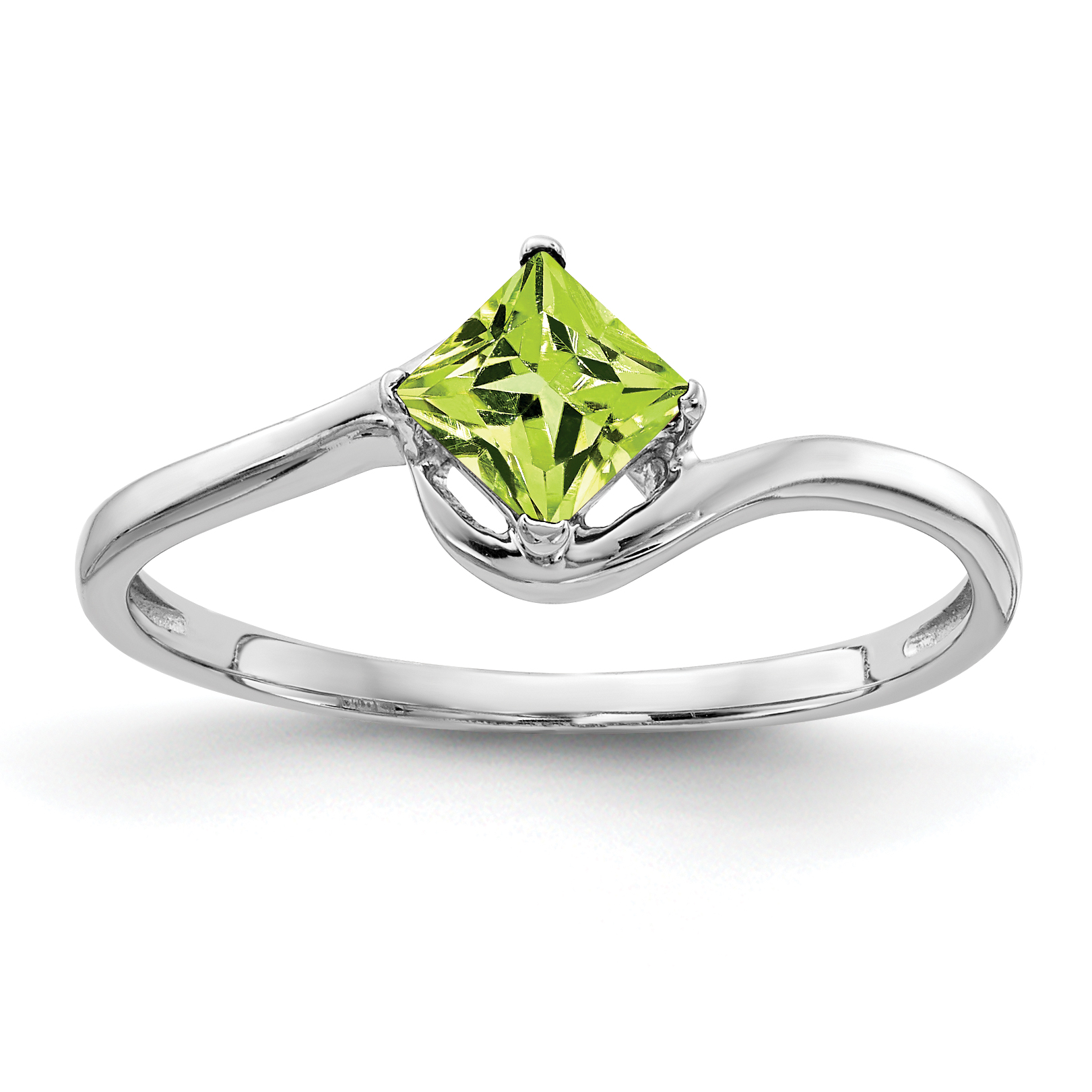 14k White Gold 4mm Princess Cut Peridot ring (Y4785PE)