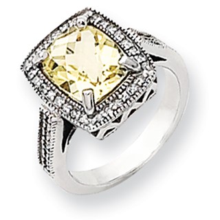 14k White Gold Lemon Quartz and Diamond Ring