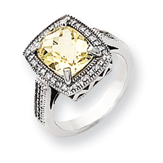 14k White Gold Lemon Quartz and Diamond Ring