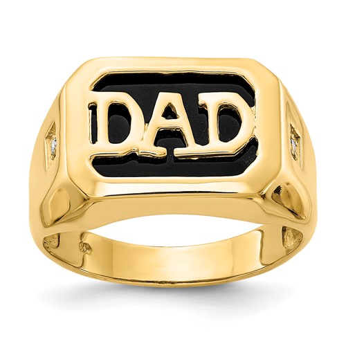 IB Goodman 14K Yellow Gold Rectangle Onyx and AA Diamond Mens Dad Ring