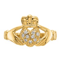 14K Yellow Gold 0.1 Carat AA Diamond Claddagh Ring view 5