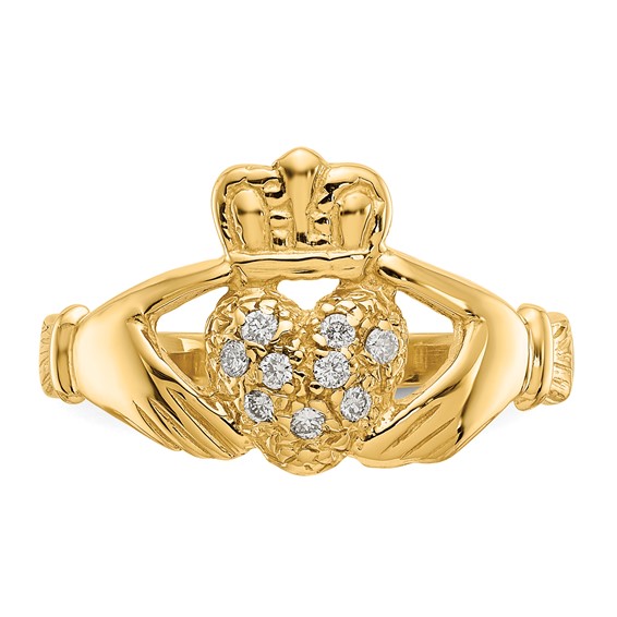 Gold Polished Diamond Claddagh Rings