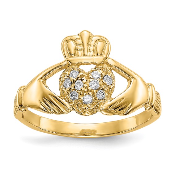 Gold Polished Diamond Claddagh Rings