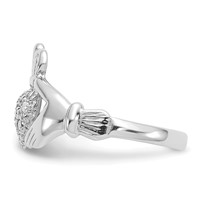 14K White Gold 0.10 Carat AA Diamond Claddagh Ring view 4
