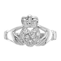 14K White Gold 0.10 Carat AA Diamond Claddagh Ring view 5