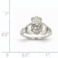 14K White Gold 0.10 Carat AA Diamond Claddagh Ring view 3