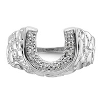 IB Goodman 14K White Gold 0.05 Carat a Diamond Mens Horseshoe Nugget Ring view 4