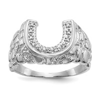 IB Goodman 14K White Gold 0.05 Carat a Diamond Mens Horseshoe Nugget Ring view 1