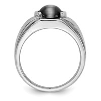 IB Goodman 14K White Gold Oval Cats Eye and VS Diamond Mens Ring view 2
