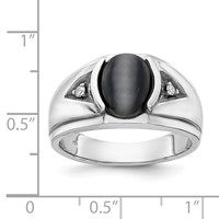 IB Goodman 14K White Gold Oval Cats Eye and AA Diamond Mens Ring view 3
