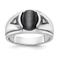 IB Goodman 14K White Gold Oval Cats Eye and VS Diamond Mens Ring view 1