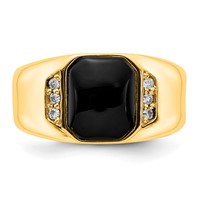 IB Goodman 14K Yellow Gold 10x 8mm Octagon Onyx and 0.07 Carat Aaa Diamond Mens Ring view 3