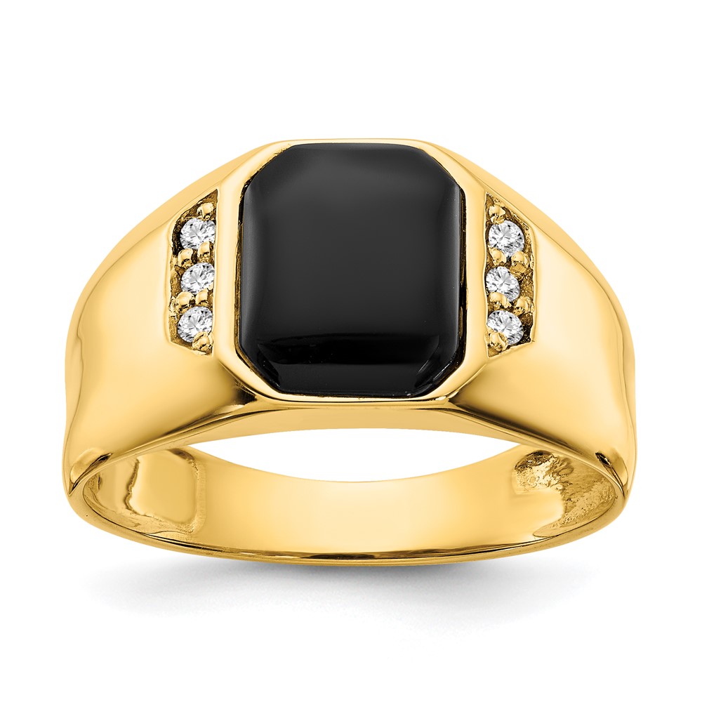 IB Goodman 14K Yellow Gold 10x 8mm Octagon Onyx and 0.07 Carat Aaa Diamond Mens Ring